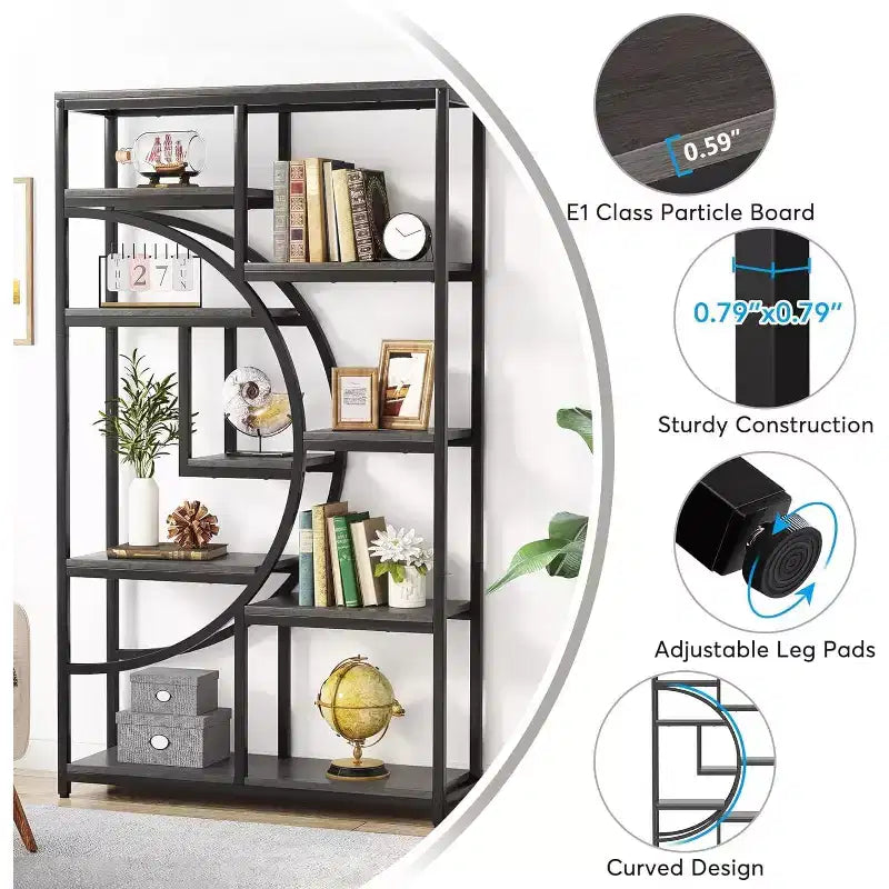 Lantine 5 Tier Bookshelf with 9-Open Storage Shelf