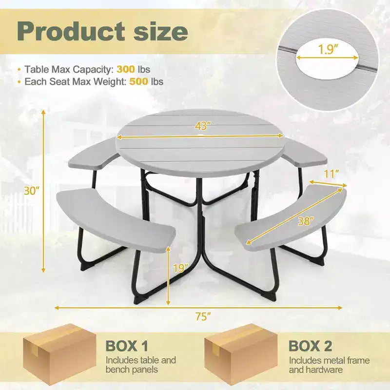 Costway Outdoor 8-person Round Picnic Table Bench Set with 4 Benches & Umbrella Hole Black/Grey/Green/White