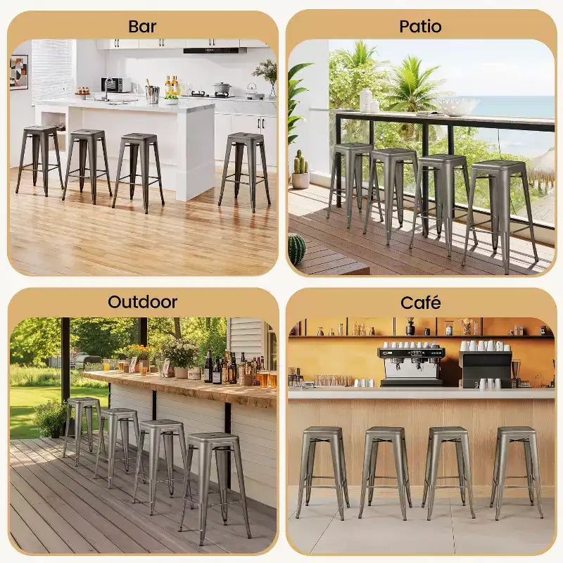 Yaheetech Set of 4 Metal Backless Counter Height Bar Stools Stackable Chairs