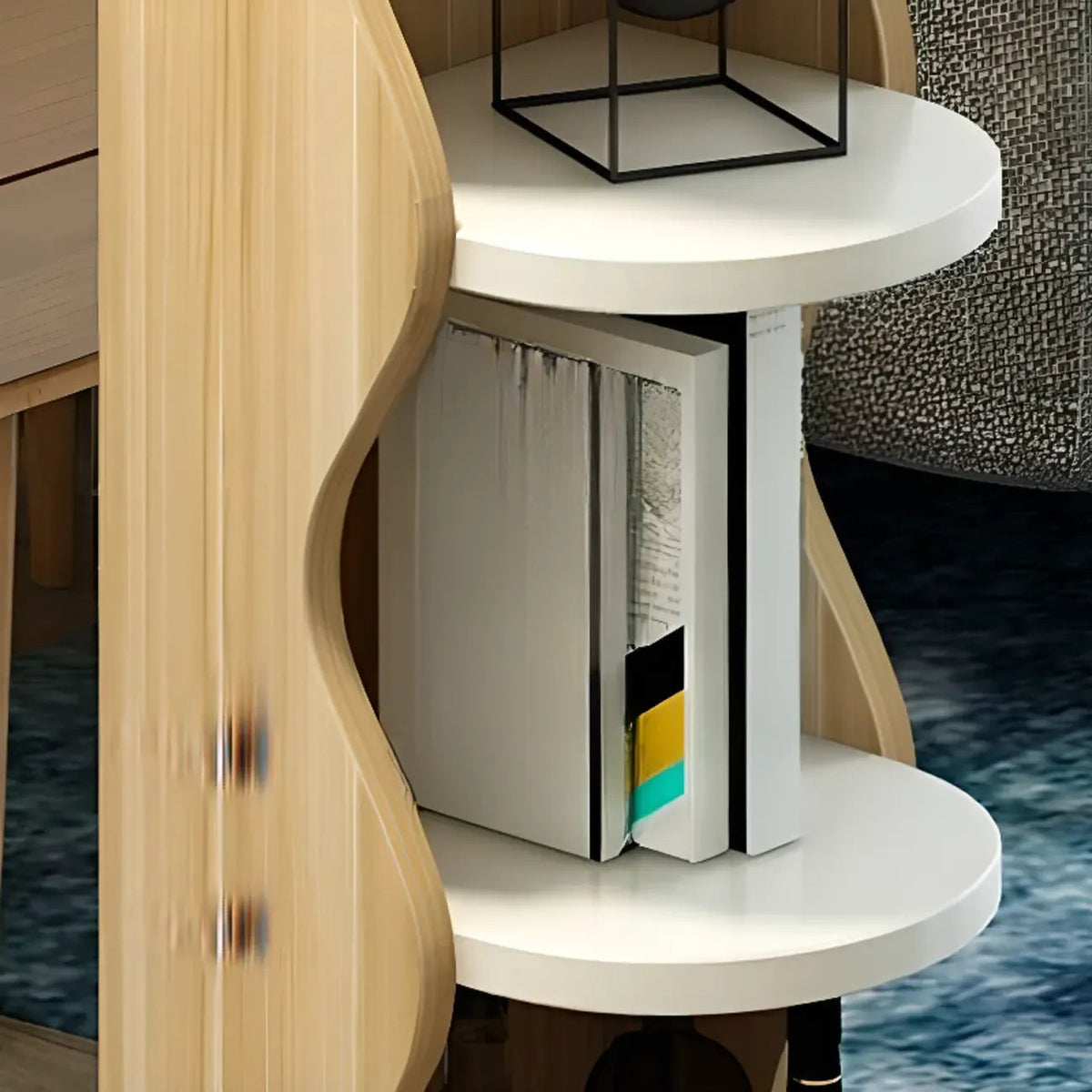 Modern Black-White Wooden Asymmetrical Shelves Bar Tables