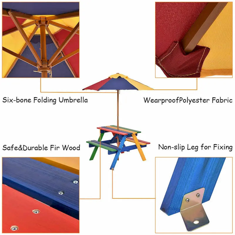 Table de pique-nique pliante Costway pour enfants 4 places avec parasol pour jardin