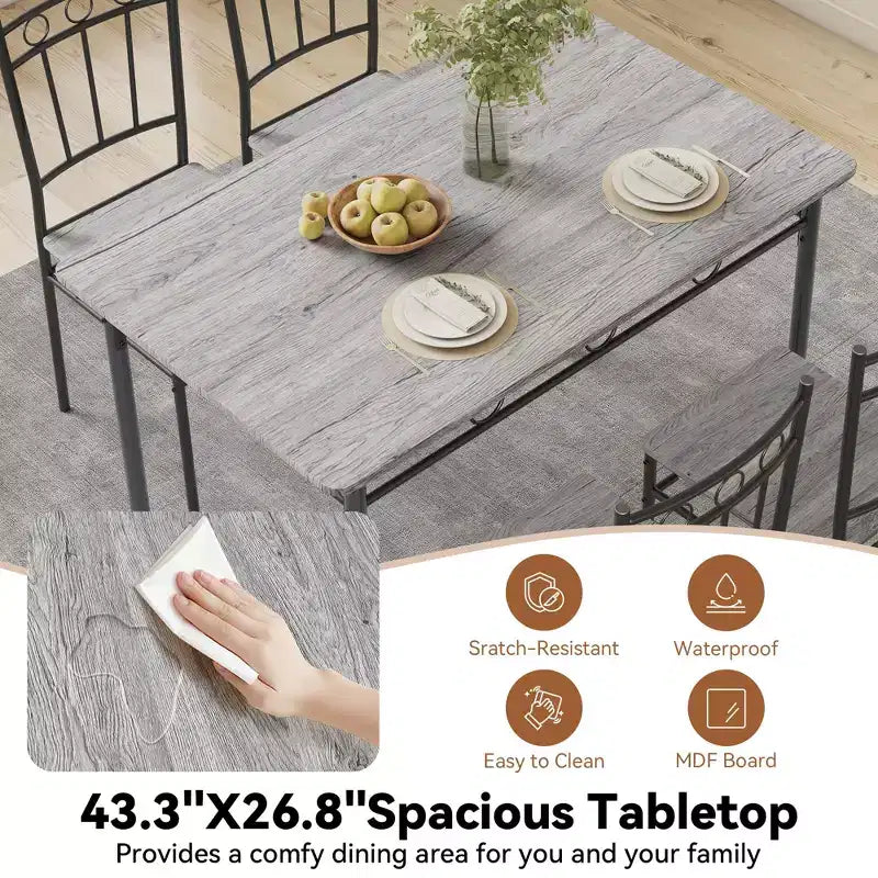 Dyonery Rectangular Dining Table Set for 4,5-Piece Kitchen Table and 4 Chairs,Dining Room Table Set,Space-Saving Kitchen Table Set for Small Space