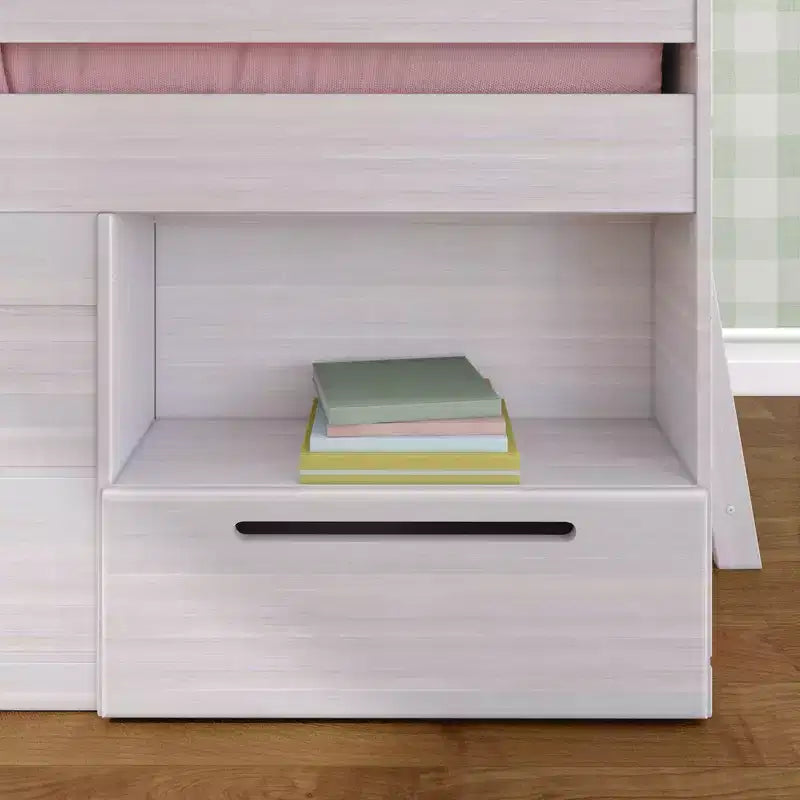 Max & Lily Modern Farmhouse Low Loft Bed with Storage Drawer, Solid Wood Bed for Kids