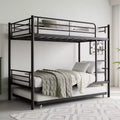 MAYEERTY Lit superposé noir en métal, taille double, avec lit gigogne, échelle, barrière de sécurité pleine longueur, sans bruit, pas besoin de sommier tapissier