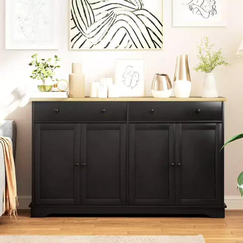 HOMCOM Sideboard Buffet Cabinet with Storage, Modern Kitchen Cabinet with 4 Doors, 2 Drawers and 2 Adjustable Shelves, Coffee Bar Cabinet