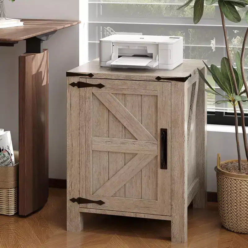 Lot de 2 tables de chevet de ferme avec station de recharge, table de nuit rustique avec porte de grange et étagère réglable, petite table d'appoint pour chambre et salon.