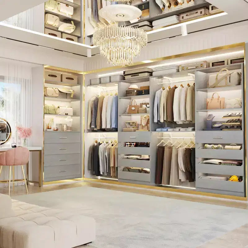 Closet Organizer System with Wood Drawers and Shelves