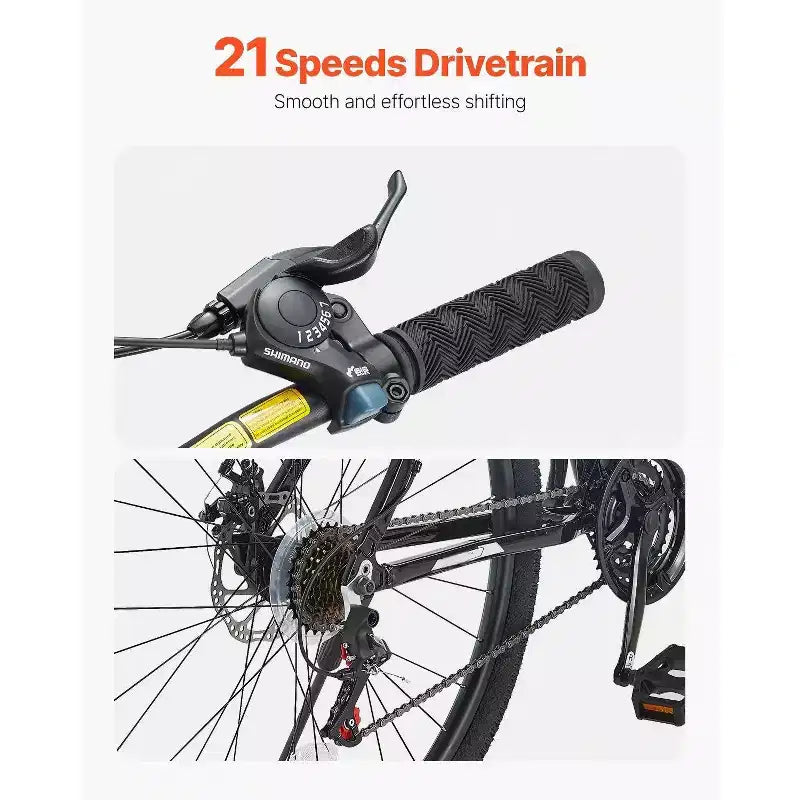 29 Inch Mountain Bike with Front Suspension, 21-Speed Aluminum Frame with Dual Disc Brakes