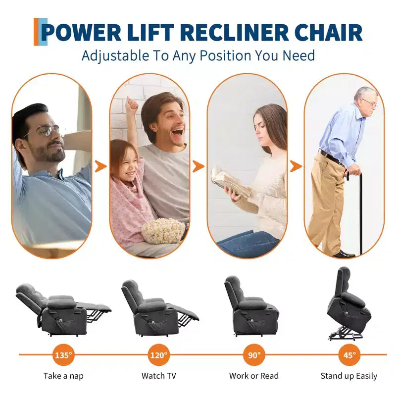 Lift Recliner Chair with Massage & Heat, Oversized Power Recliners, Home Theater Seat with 2 Cup Holders Side, Glider Reclining Single Sofa Chair