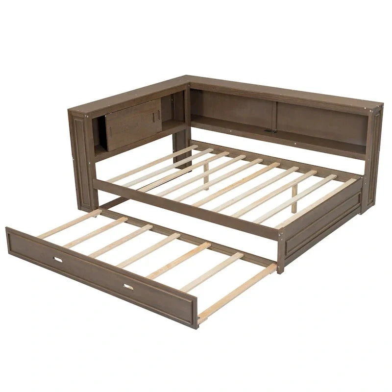 Lit de repos double avec étagères, chargement USB, lumières LED et lit gigogne simple