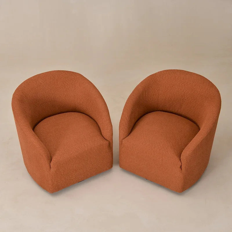 Fauteuil tonneau pivotant tapissé en tissu bouclé KINWELL 32 W (ensemble de 2)