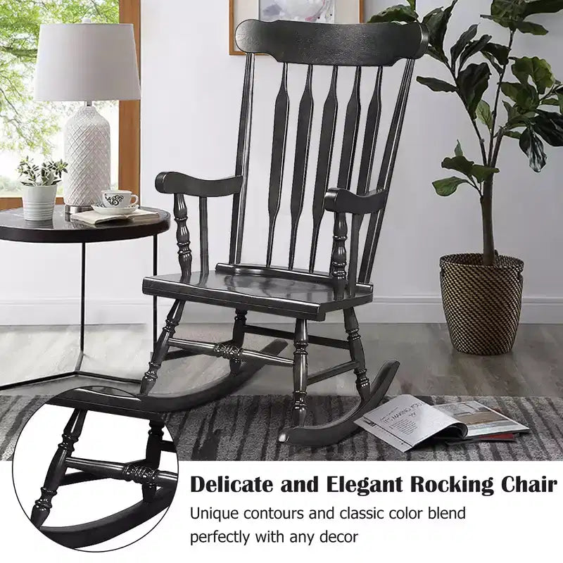 Costway Set of 2 Wood Rocking Chair Glossy Finish White\ Coffe