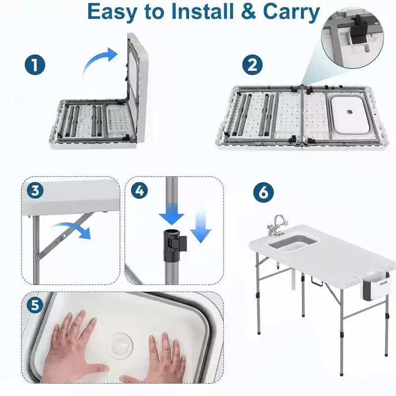 Folding Fish Cleaning Table with Foldable Sink, Portable Camping Table & Fish Cleaning Station, Camping Sink with Faucet Drainage Hose & Sprayer