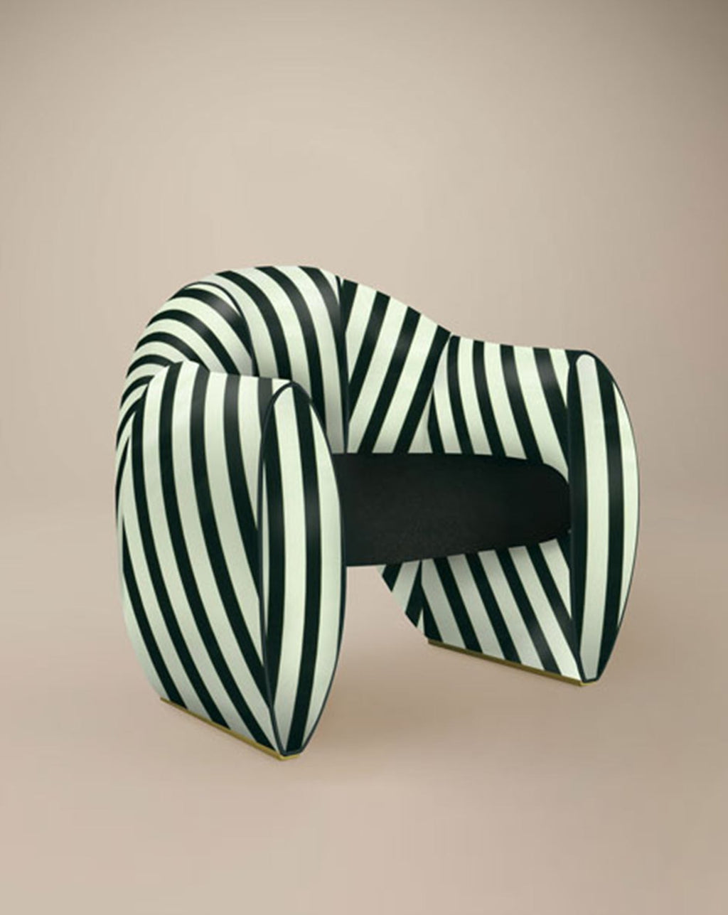 Striped Velvet Satin Sculptural Armchair