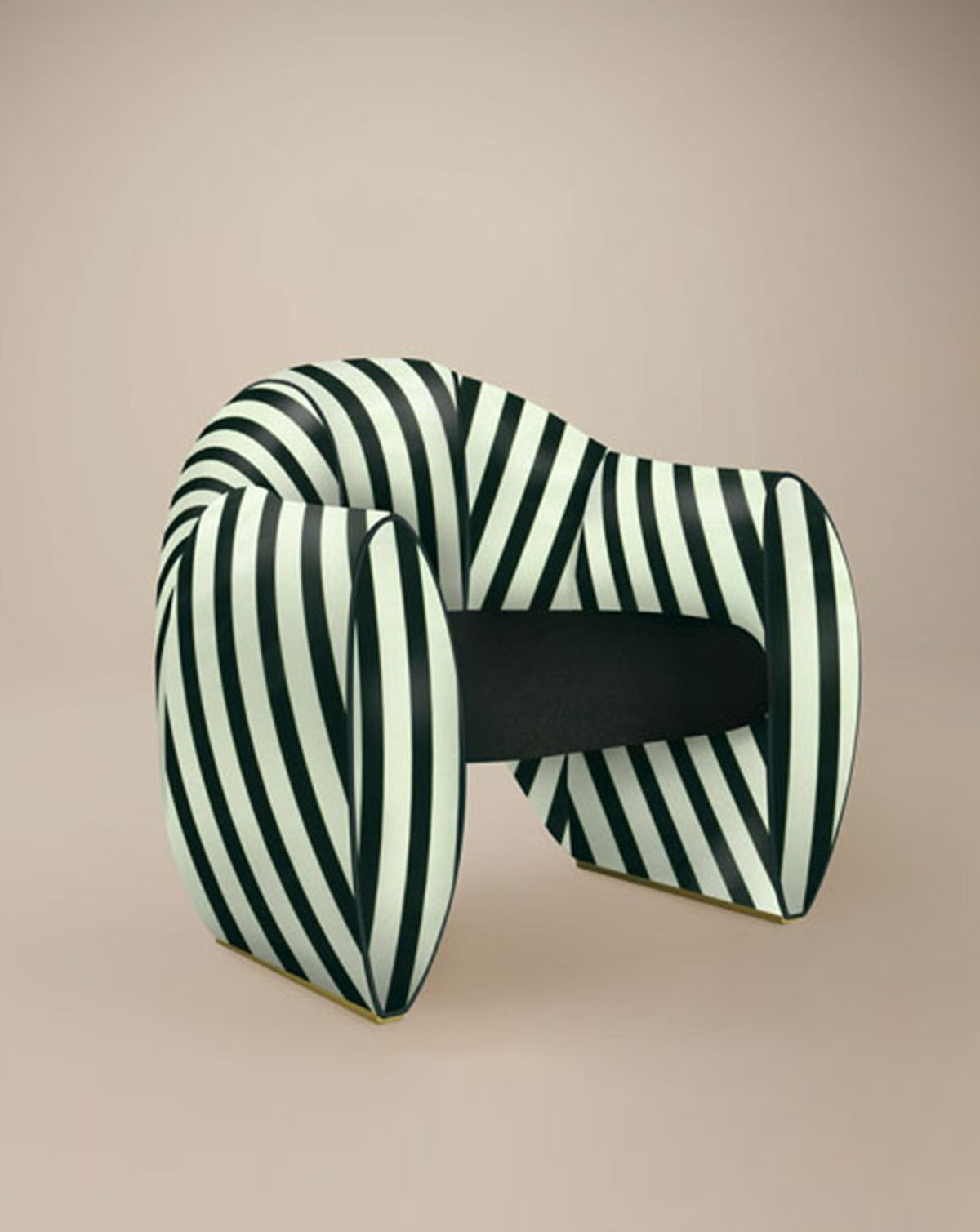 Striped Velvet Satin Sculptural Armchair
