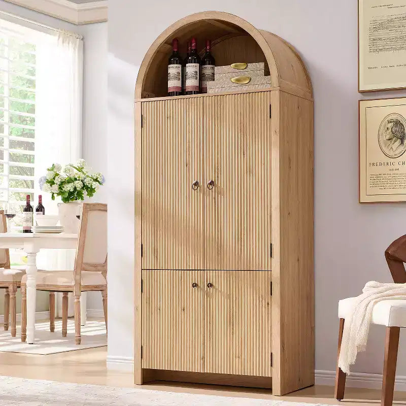 71 Tall Arched Kitchen Pantry, Modern Storage Cabinet with 3 Adjustable Shelves, 6 Door Shelves, for Kitchen, Living Room