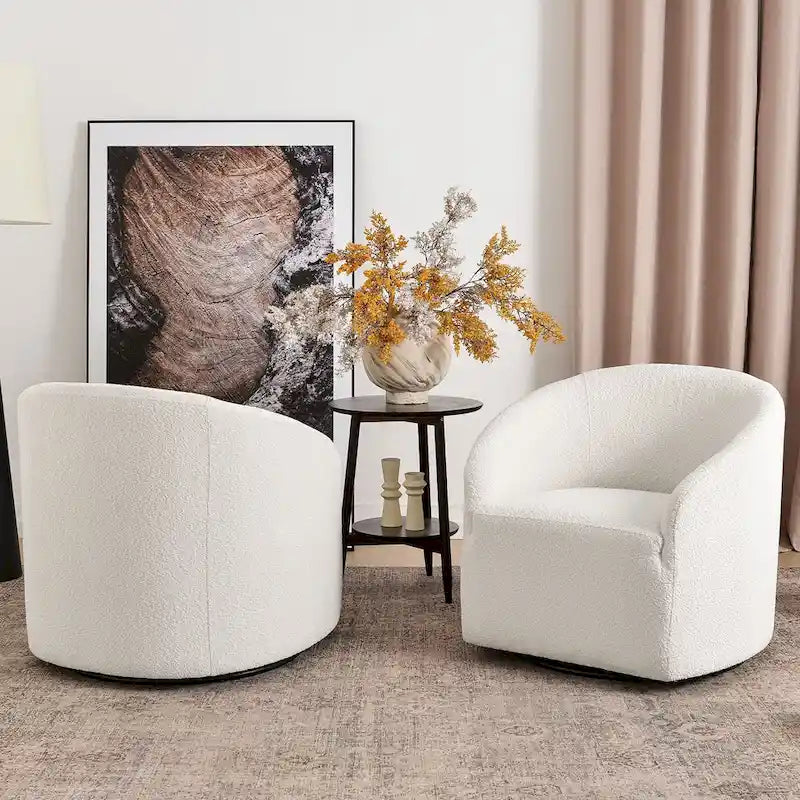 Fauteuil tonneau pivotant tapissé en tissu bouclé KINWELL 32 W (ensemble de 2)