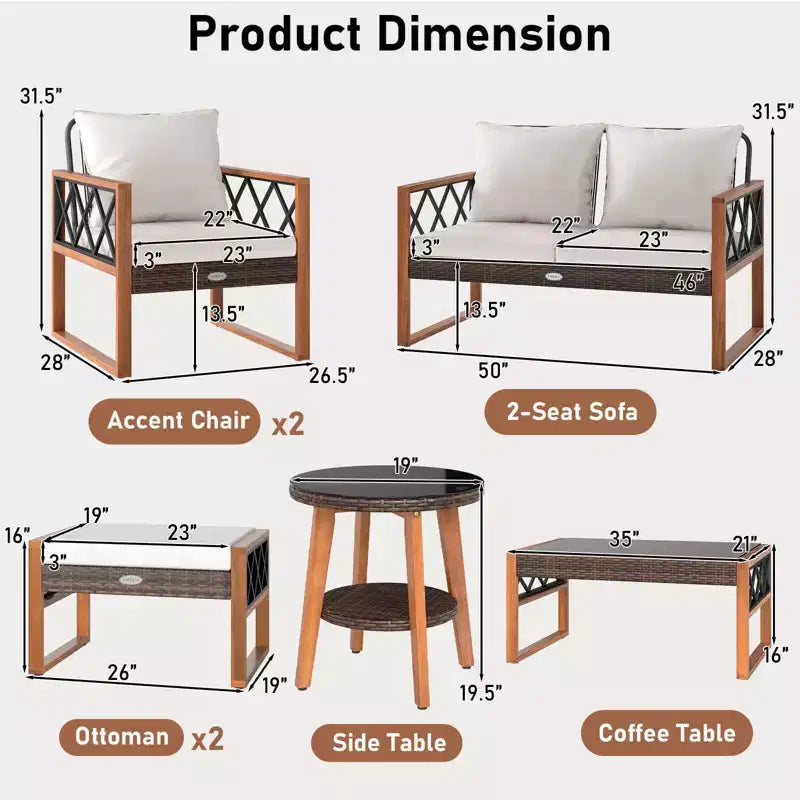 Costway 7 PCS Patio PE Wicker Furniture Set with Ottomans Cushions and Tables Chair Couch