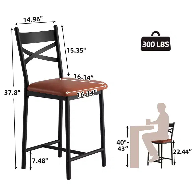 Bar Stools Set of 4, PU Upholstered Bar Chairs, Kitchen Island Chairs with X-Shaped Backrest and Metal Footrest, Black Counter Height Chairs