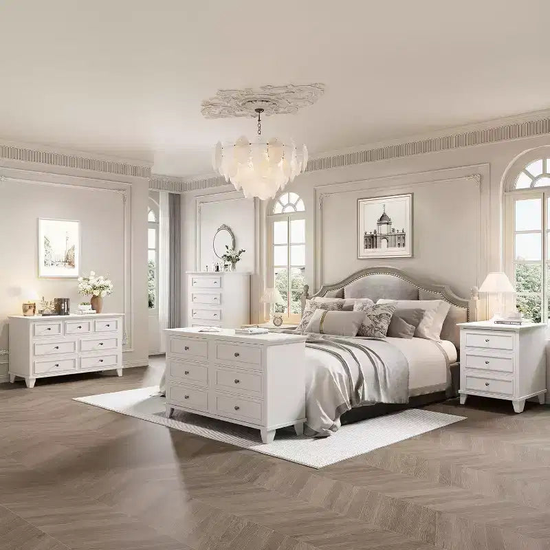 Dresser for Bedroom, 6 Drawer Wide Dresser Storage Organizer, Modern Wooden Chest of Drawers with Metal Handles for Hallway, Entryway, Home Office