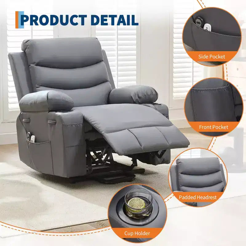 Lift Recliner Chair with Massage & Heat, Oversized Power Recliners, Home Theater Seat with 2 Cup Holders Side, Glider Reclining Single Sofa Chair