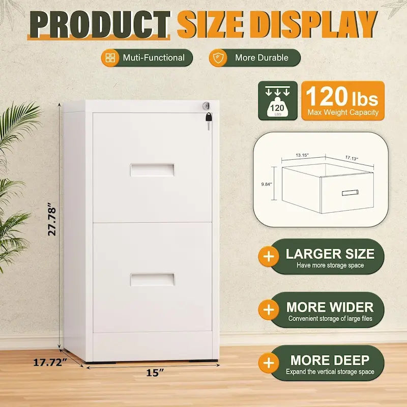 2 Drawer Vertical File Cabinet with Lock for Home Office