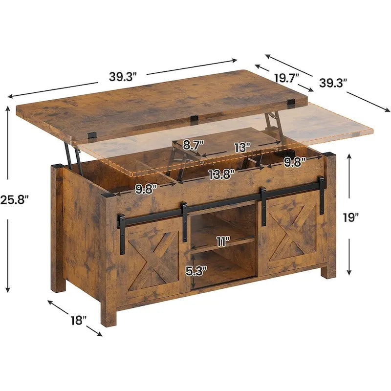 Lift Top Coffee Table 2 Sliding Barn Doors Storage Dining Table
