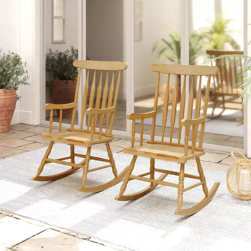 Costway Set of 2 Wood Rocking Chair Glossy Finish White\ Coffe