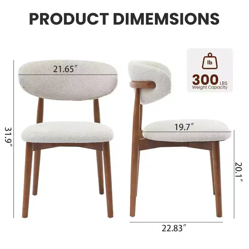 Dining Chairs Set of 4, Mid Century Modern Upholstered Dining Room Chairs, Farmhouse Kitchen Chairs with Padded Fabric Seat & Wood Legs, Beige