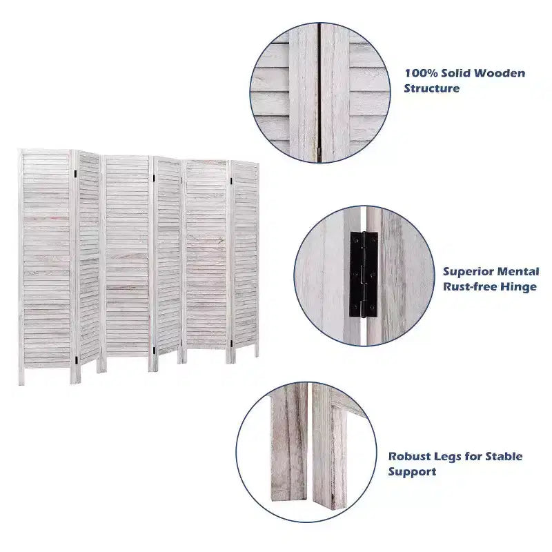 67 High 6 Panel Room Divider Furniture Classic Venetian Wooden Slat Home