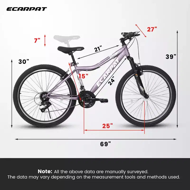 Zeus & Ruta 26 Mountain Bike with 21-Speed Gear, Front Suspension, V-Brake, Carbon Steel Frame Bicycle for Teens and Women