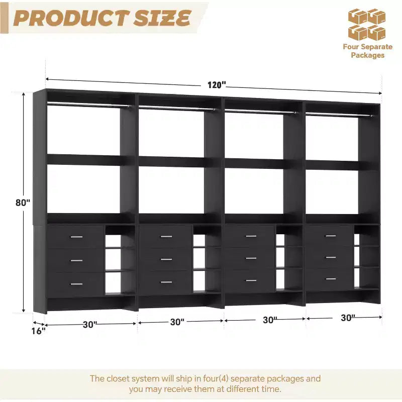 Besiost Set of 4 Closet Organizer with Wooden Drawers and Hanging Rods