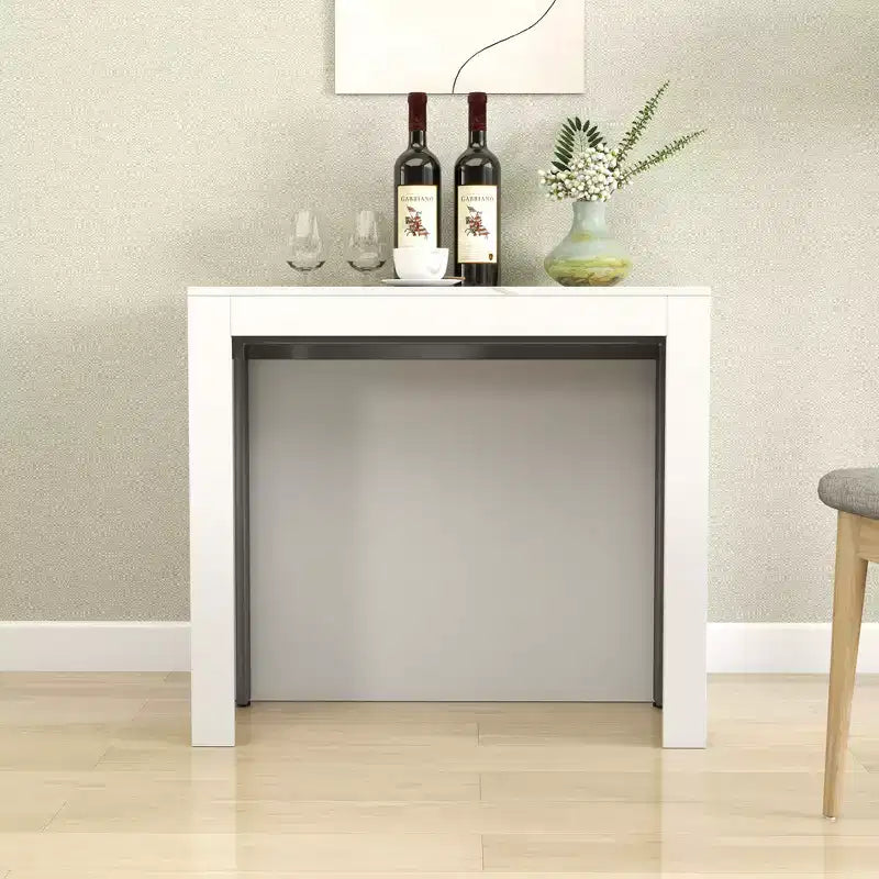 CLIHOME Modern Multifunctional Extendable Dining Table with Outlet, Space Saving Expanding Table with Storage