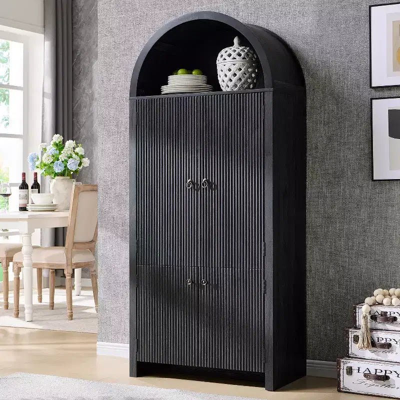 71 Tall Arched Kitchen Pantry, Modern Storage Cabinet with 3 Adjustable Shelves, 6 Door Shelves, for Kitchen, Living Room