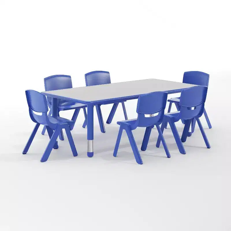 Emma and Oliver 23.625W x 47.25L Rectangular Plastic Height Adjustable Activity Table Set with 6 Chairs