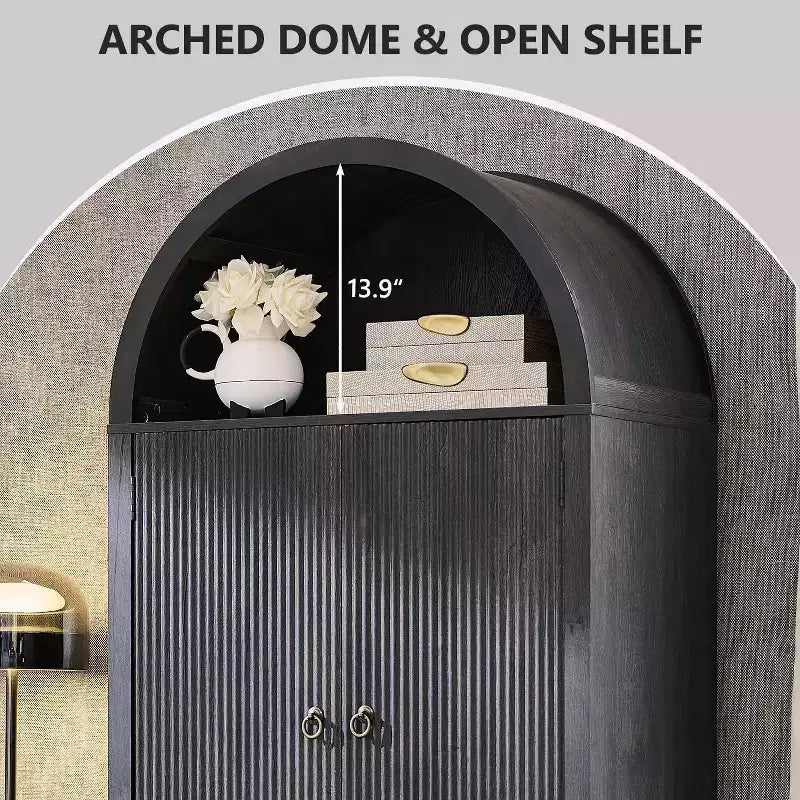 71 Tall Arched Kitchen Pantry, Modern Storage Cabinet with 3 Adjustable Shelves, 6 Door Shelves, for Kitchen, Living Room