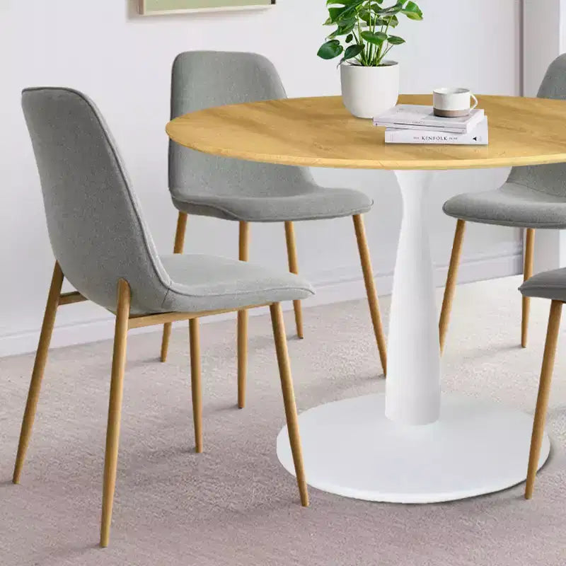 5-Piece Round Dining Set, 37 Pedestal Table with Wood-Look Top and Upholstered Curved Chairs, Modern Style-Panipeachy