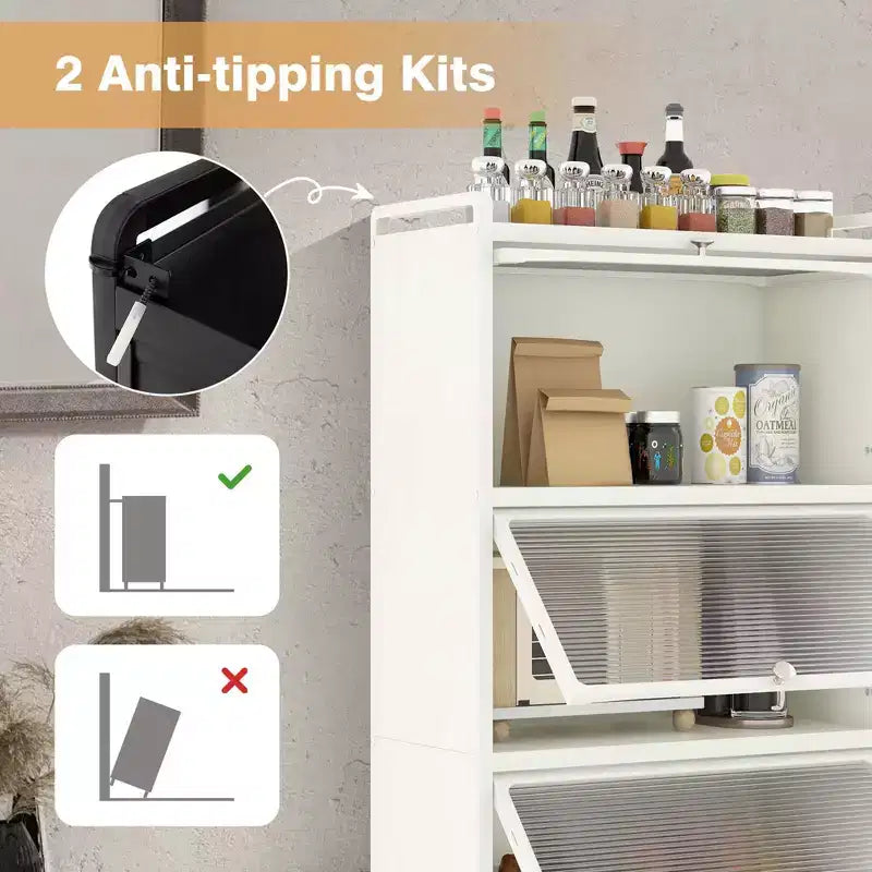 Costway 5-Tier Kitchen Bakers Rack Storage Cabinet Mobile Microwave Stand Flip-up Doors White/Black/Grey/Green