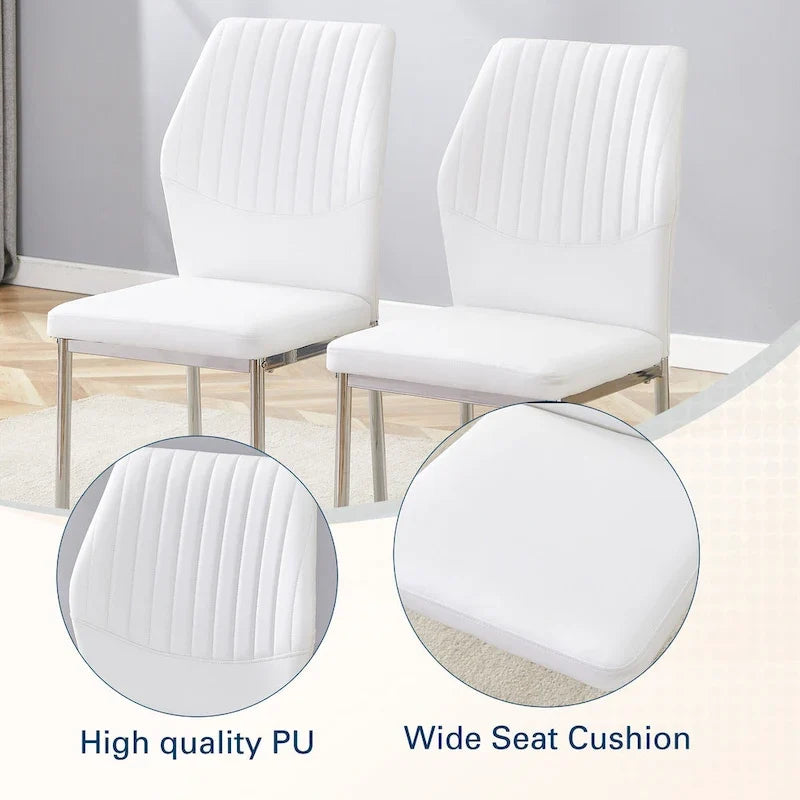Ensemble de 6 chaises de salle à manger de luxe simples en PU haute résilience avec pieds en métal argenté, chaises d'appoint sans accoudoirs pour cuisine