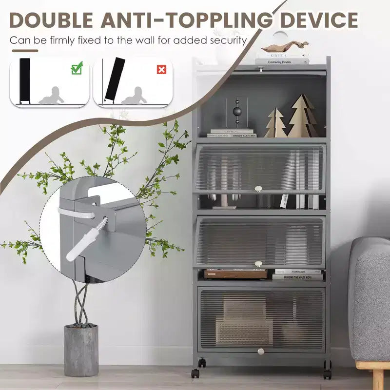 Costway 5-Tier Kitchen Bakers Rack Storage Cabinet Mobile Microwave Stand Flip-up Doors White/Black/Grey/Green