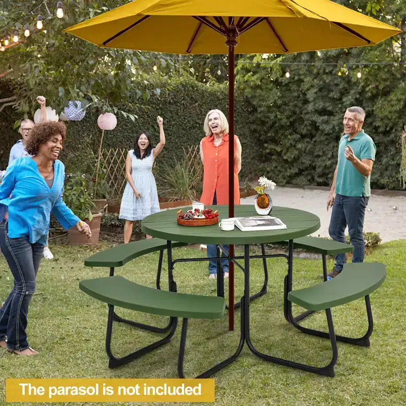 Costway Outdoor 8-person Round Picnic Table Bench Set with 4 Benches & Umbrella Hole Black/Grey/Green/White