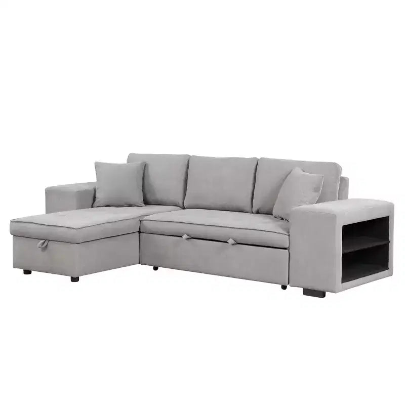 104.5 Reversible L-Shape Sleeper Sectional with Storage Chaise & 2 Stools - Convertible 3-Seat Sofa Bed for Living Room