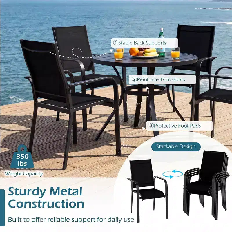 Gymax 9PCS Patio Dining Set Rectangular Table & Stackable Chairs w/Umbrella Hole