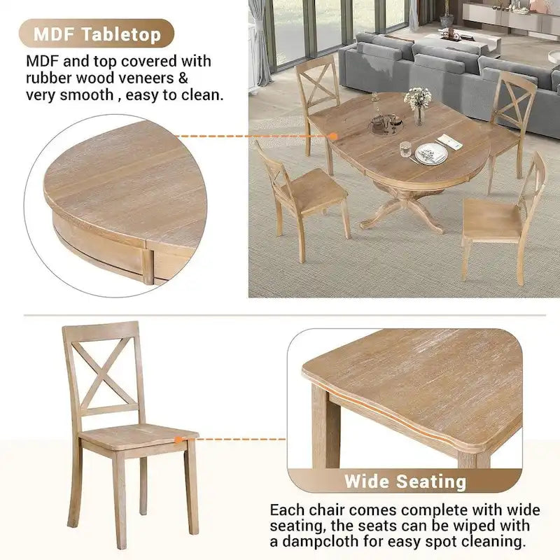 42-54 Farmhouse Round Extendable Dining Table for 4