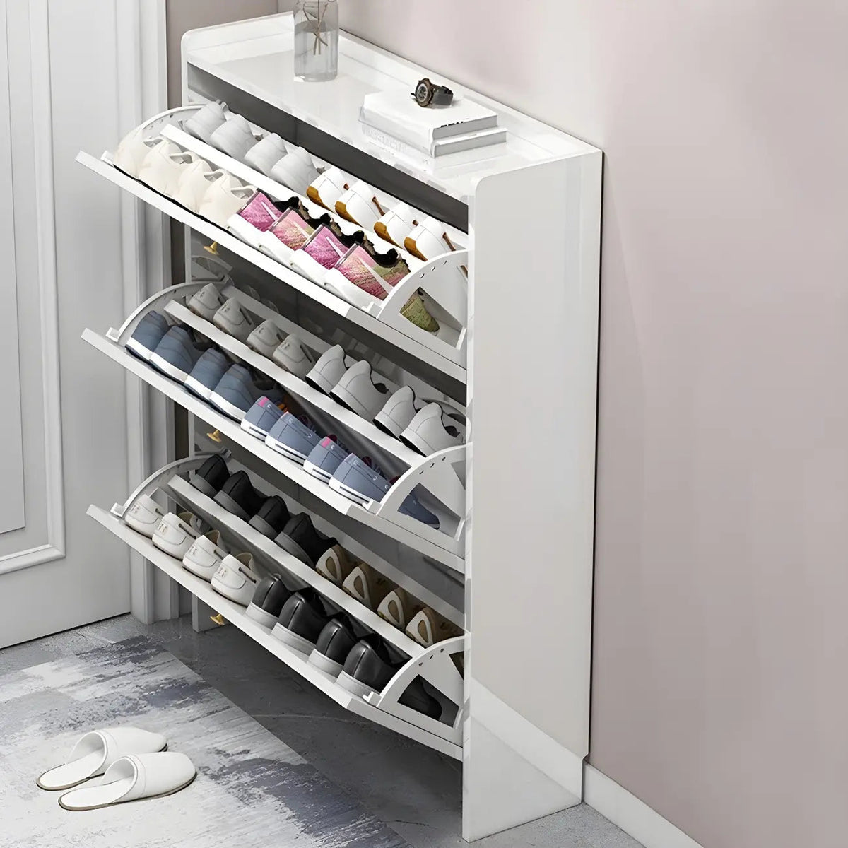 Entryway Glam Black Shoe Storage with Adjustable Shelves