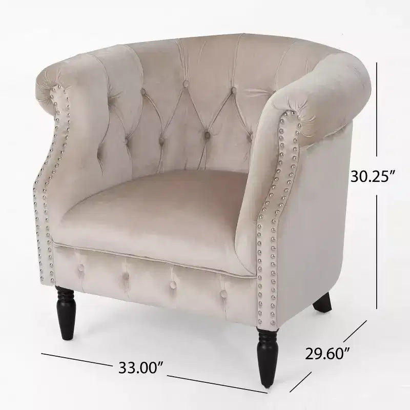 Contemporary Tufted Upholstered Club Chair with Nailhead Trim