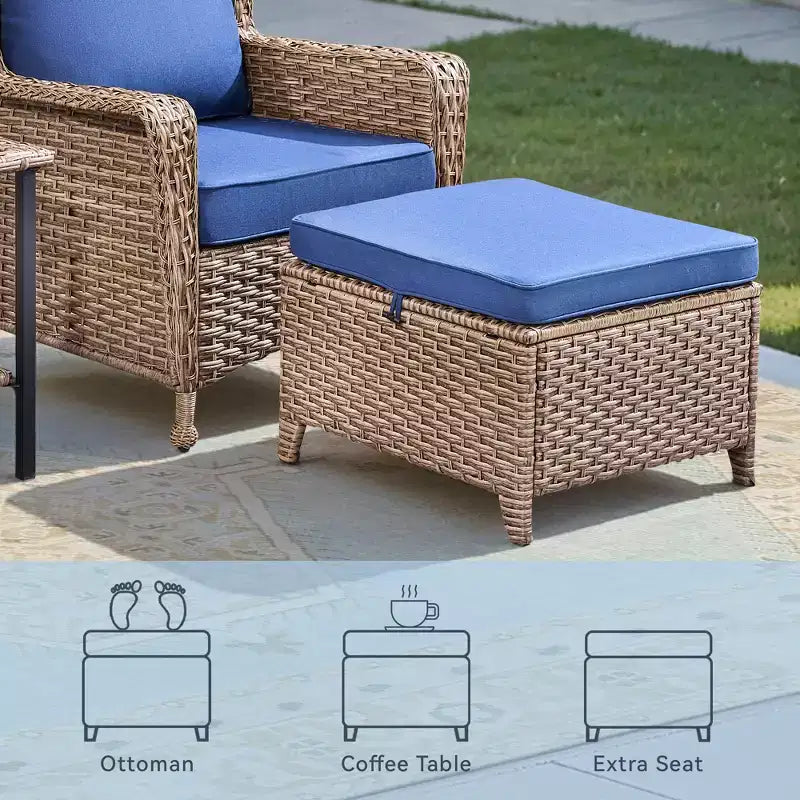 GDFStudio Halston Outdoor Wicker Chat Set with Cushions and Side Table
