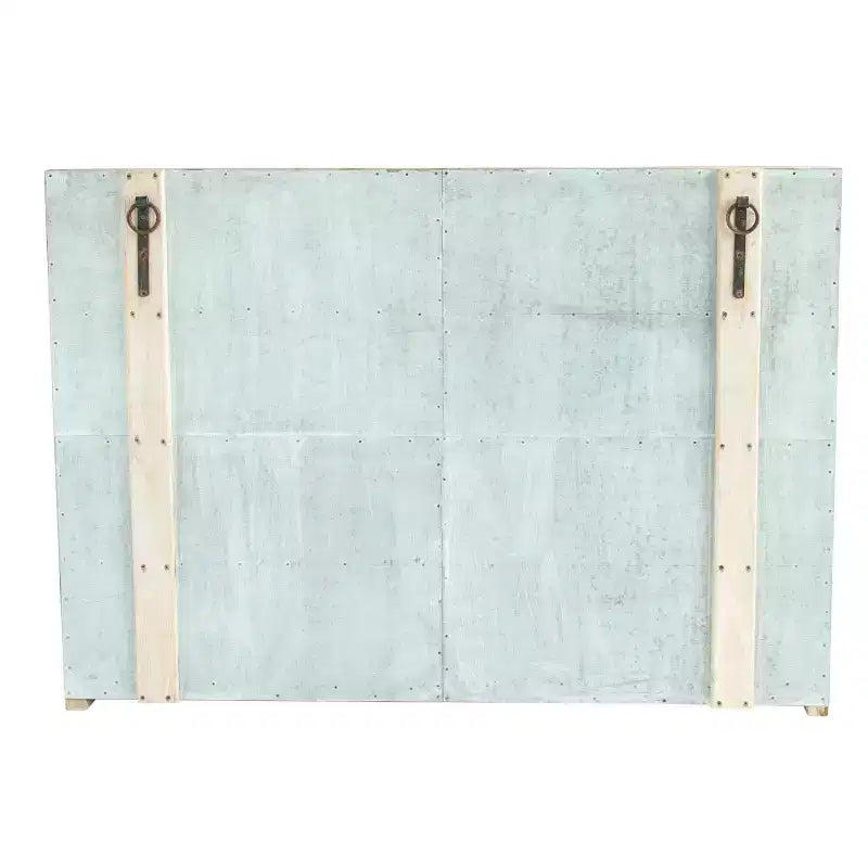 40 Tall 4-Door Reclaimed Wood and Metal Storage Cabinet with Glass Doors, Brown