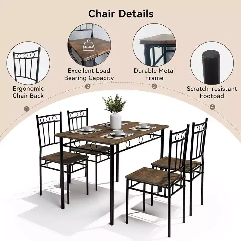Dyonery Rectangular Dining Table Set for 4,5-Piece Kitchen Table and 4 Chairs,Dining Room Table Set,Space-Saving Kitchen Table Set for Small Space