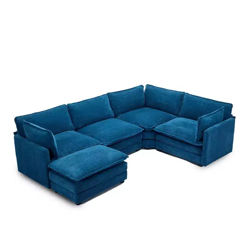 Modern 113.4D*79.13W Oversized Corduroy Modular 5-Seat Sectional Sofa Set with Ottoman U Shaped Sofa Couch with Corner Sofa,HYLEORY